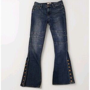 Free People Skylar Button Flare Moto Jeans Copper Snap Buttons Medium